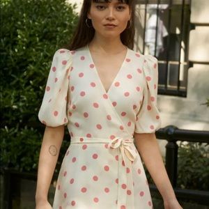Reformation olince polka dot wrap tie dress